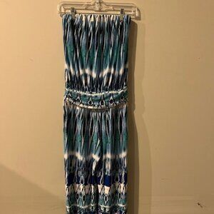 Boston Proper Women's Blue and  White Strapless Jumpsuit with pockets in XS